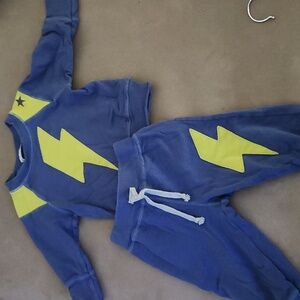 Bottlecaps Blue and Yellow Lightning Bolt Baby Set. Size 12 Months